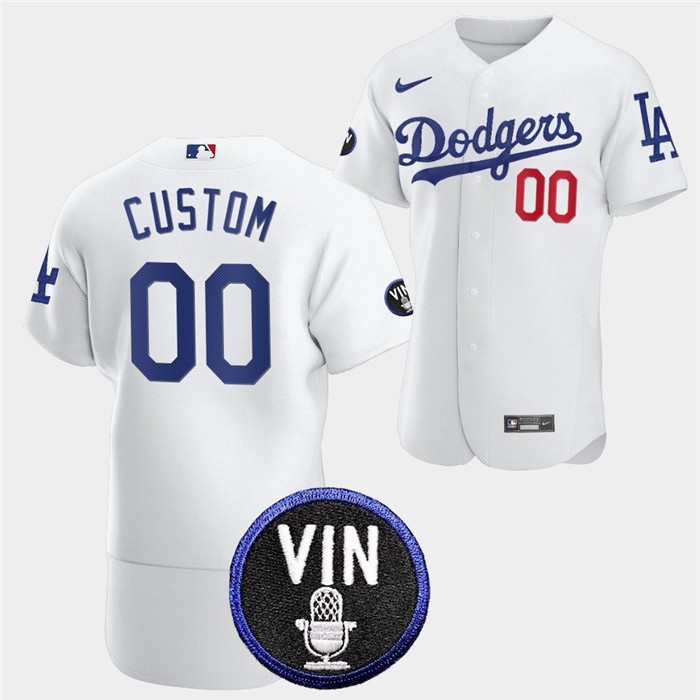 Men's Los Angeles Dodgers Active Player Custom 2022 White Vin Scully Patch Flex Base Stitched Baseball Jersey Men's Los Angeles Dodgers Active Player Custom 2022 White Vin Scully Patch Flex Base Stitched Baseball Jersey